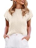 Saodimallsu Womens Summer Crewneck Crop Tops Casual Loose Fit Cable Knit Pullover Sweater Off-White, Large