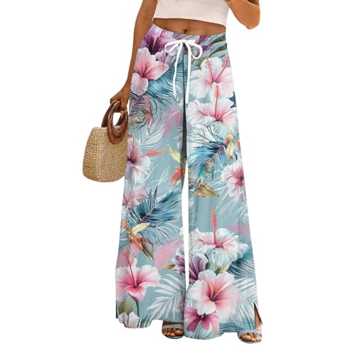 Palazzo Pants for Women Casual High Waist Wide Leg Pant Summer Floral Lounge Beach Trousers with Pocket