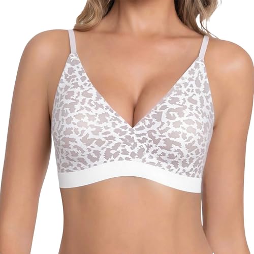 Sujetador sexy para mujer, estampado de leopardo, ropa interior push-up, cuello de pico, sujetador clásico, fitness, yoga, sujetador, cómodo, diario, ropa interior, violeta claro, 40