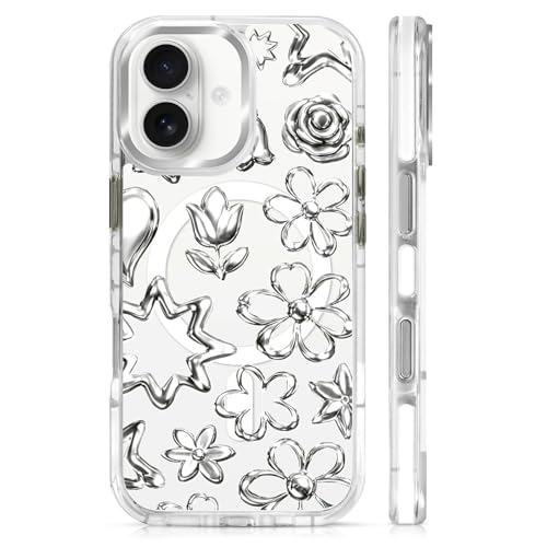 Coque iPhone 17 transparente antichoc rigide design fleurs chromées