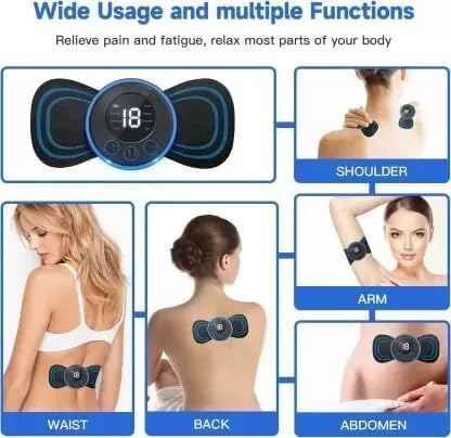 New Trending Full Body Mini Butterfly TENS Massager With 8 Modes, 19 Levels Electric Rechargeable Portable EMS Patch for Shoulder, Neck, Arms, Legs, Neck