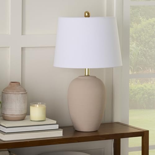 Image of Nourison Home 23 inch Light Pink Ceramic Jar Table Lamp for Bedroom, Living Room, Dining Office, with White Shade (Pack of 1)