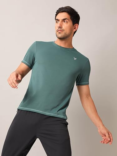 Image of TECHNOSPORT Men's 100% Polyester Slim Fit Solid Short Sleeve T-Shirt for Gym, Workout, Sports and Regular Use - Pack of 2