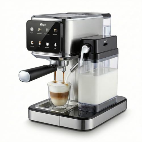 XSQUO Useful Tech Cafetera Espresso y Cappuccino con pantalla LED 1350w, 20 bar, Vaporizador Orientable, Sistema termo Block de calentamiento rápido, café frío. Vital Espresso Felizia.