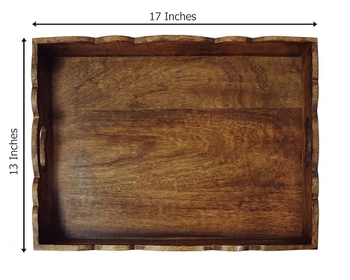 COTTON CRAFT Hand Carved Wooden Serving Tray - Breakfast Tray with Handles - Image 2