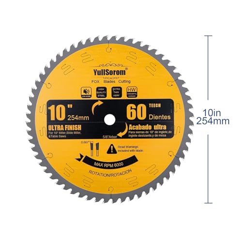 Image of 10 Inch Thin Kerf Fine Finish Crosscut Table Saw Blades, 60-Tooth ATB TCT Fine Finish Wood Cutting Circular Saw Blade with 5 /8 Inch Arbor