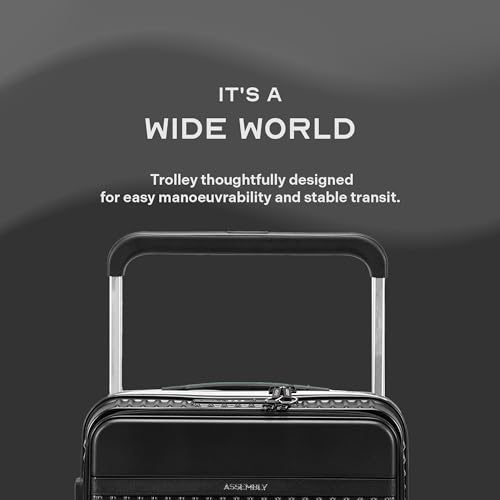 Image of THE ASSEMBLY 8 Wheels Double Spinner Hard Luggage Set of 2 | Premium Polycarbonate Cabin & Large Trolley Bags with Wide Handle & USB Port Charging-Rover Pro,Black, 73.5 cm