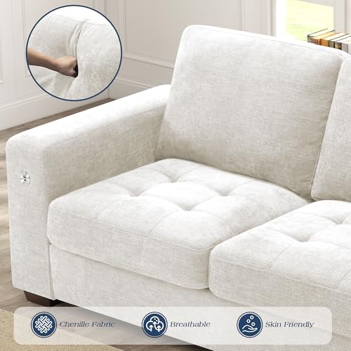 Image of WorthFurni Sofas for Living Room, Chenille Loveseat Couch Set, Small Sofa, 3 Seater Sofa, USB Charging, Removable Sofa Cover,Solid Wood Frame, Easy to Install(70inch,Beige)