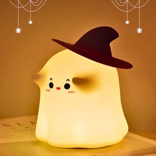 Eirix GHOSTESS Ghost Night Light: Halloween Decorations Night Light Silicone Rechargeable Night Lamp With 3 Level Dimmable Bedside Lamp Nursery Nightlight Dorm Decor cover