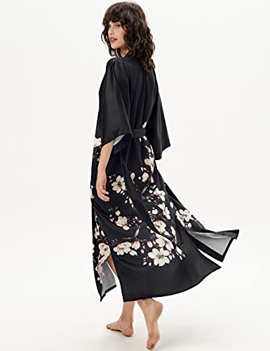 Image of PRODESIGN Kimono Robe for Women - Long Satin Sleepwear Silky Kimono Cover-Up Nightgown Japanese Bathrobe Loungewear Blouse