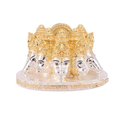Image of Gold Art India Panchmukhi Hanuman Idol Two Tone Gold Silver Finish Bust Design Decorative Murti for Home Temple, Car Dashboard, Office & Vastu Decor