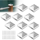 10 Stück Pfostenkappe 7x7 CM, Verzinkte Metall Pfostenkappen, Rostfreie Pfostenabdeckung mit Schrauben Quadratisch Zaunpfosten Kappen Zaun Abdeckkappen für Pfosten Holzpfosten Terrassenpfeiler
