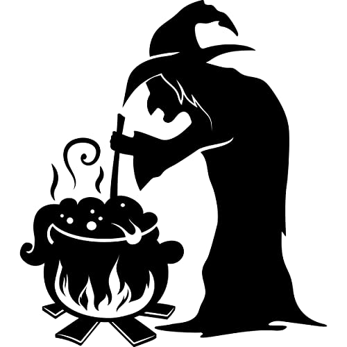 A Top Design Halloween Wall Decals Vinyl Sticker With Mural Witch And Witch's Cauldron At The Stake - Halloween Wall Decorations - Giant Witch Wall Decal For Home Halloween Decor 7X8 Inches Inches #TOP1