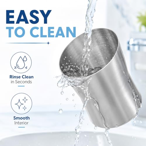 Cabilock Stainless Steel Water Cup, Brushed Nickel Bathroom Cup Tooth Brushing Holder, Metal Toothbrush Tumbler Toothpaste Mug for Travel, Camping, Home, Bathroom by Cabilock - Used condition - Image 3