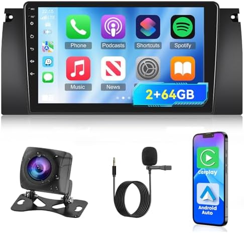 [2G+64G] Car Radio for BMW X5 E39 E53 M5 1999-2006, Android Touch Screen BMW 5 Series Car Play Stereo, Carplay/Android Auto/EQ Audio/Bluetooth/SWC + AHD Backup Camera