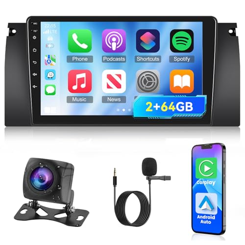 [2G+64G] Car Radio for BMW X5 E39 E53 M5 1999-2006, Android Touch Screen BMW 5 Series Car Play Stereo, Carplay/Android Auto/EQ Audio/Bluetooth/SWC + AHD Backup Camera