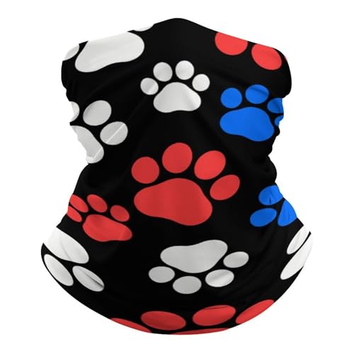 Red Blue White Dogs And Cats Paws Neck Gaiter Face Cover Scarf, Breathable Sun Balaclava for Skiing Fishing Hiking Cycling