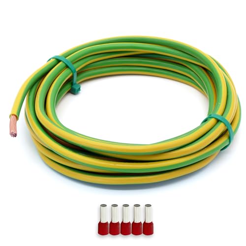 Event-Kabel&more-Set Erdungskabel 10mm² - Grün/Gelb - H07V-K - Erdungsleitung Aderleitung feindrähtig flexibel (5-100m) inkl. 5 Aderendhülsen (10 Meter)