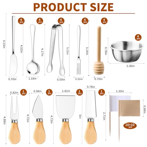 48 Pcs Charcuterie Boards Accessories Butter Spreader Knives Set Stainless Steel Cheese Mini Serving Tongs Spoons Forks Dipping Bowl Toothpick Flags Utensil for Pastry Making Wedding Christmas(Sliver) by MDSPLPIY - Image 4