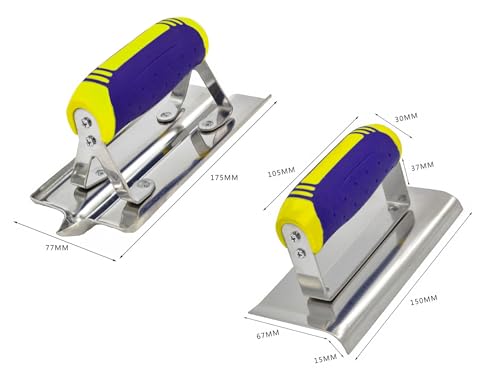 Concrete Tools Set 3 PC Stainless Steel Flat Finishing Trowel (11" x 4") plus Concrete Edger (6" x 3", 1/2"R) and Groover (6" x 3", 1/2"W,1/2"D) Stucco Cement Kit Masonry Construction Hand Kit