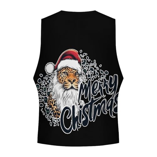 Leopard Santa Merry Christmas Casual Suit Vest for Men Formal Business Dress Regular Fit Waistcoat Tuxedo4