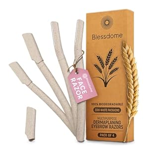 BLESSDOME 4Pcs Biodegradable Wheat Straw Eyebrow Razor Shaper for Women | Peach Fuzz & Facial Hair Remover and Trimmer | Exfoliating Dermaplane Tool |Eco-Friendly Dermaplaning Blades for Face