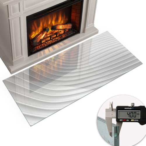 Placa de vidrio templado de 125x50 cm rectangular con diseño de ondas para chimenea 6