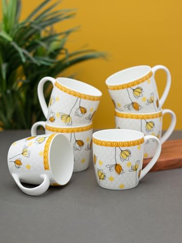 Image of Clay Craft Fine Ceramic Tea /Coffee Cup Set of 6-200 ml Each (Alton Hilton 379), Tea Cup Set of 6, Microwave & Dishwasher Safe, Mugs for Coffee, Cups Set of 6, Mug Set, Gift Set, Ideal for Gifting