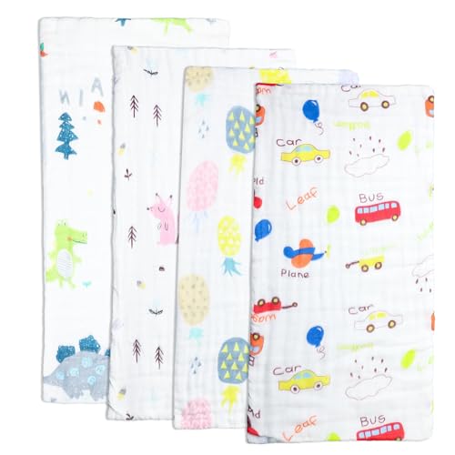 Azonee 4 Pack Muslin Baby Burp Cloths 25x50cm 6-Layer 100% Cotton Muslin Cloths for Babies Soft & Absorbent Ideal for Drool Spit-Up and Feeding Perfect for Newborn Essentials and Baby Gifts