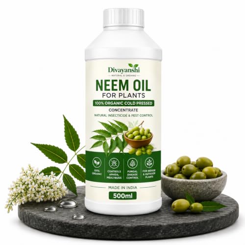 Image of Divayanshi Neem Oil for Plants | 100% Organic Cold Pressed Concentrate | Natural Insecticide & Pest Control Spray for Indoor & Outdoor Plants | Controls Aphids, Mealybugs & Fungal Issues-500ml