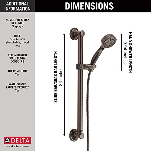 Delta Faucet 9-Spray Slide Bar Hand Held Shower with Hose, Oil Rubbed Bronze Handheld Shower Head, Slide Bar Hand Shower, Handheld Shower, Detachable Shower Head, Venetian Bronze 51900-RB by DELTA - Image 2