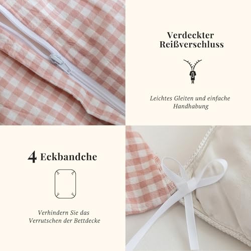SOULFUL Bettwäsche 135x200 Baumwolle 4teilig Kariert Hellrosa & Weiß – Ansicht 4