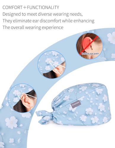 Image of Kousenpu Scrub Caps for Women, Adjustable Women's Surgical Cap with Buttons, Breathable Cute Design for Nurses and Doctors