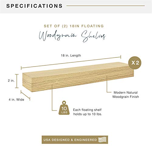 Image of MCS Natural Woodgrain Floating Shelves, 18 Inch x 4 Inch, Set of 2, 18 x 4