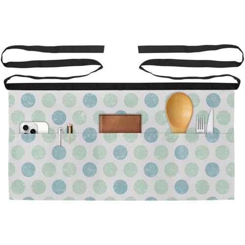 Demi-tablier court de chef lot de 3 avec poches pour cuisine et bistrot bleu et vert