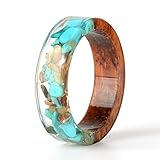 NDJEWELRY Unique Wood Resin Ring with Turquoise Insided Transparent Crystal Band Ring Best Handmade...