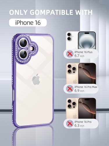 Coque iPhone 16 anti rayures violette transparente protégeant l'objectif avec strass - 2