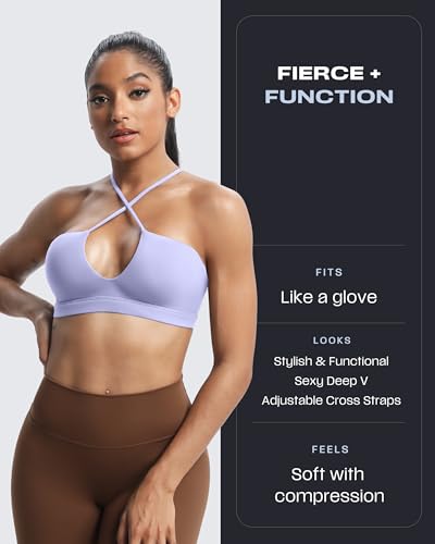 Image of Aoxjox Women's Workout Sports Bras Jamie Deep V Fitness Training Gym Bra Yoga Crop Tank (Purple Heather, Small)