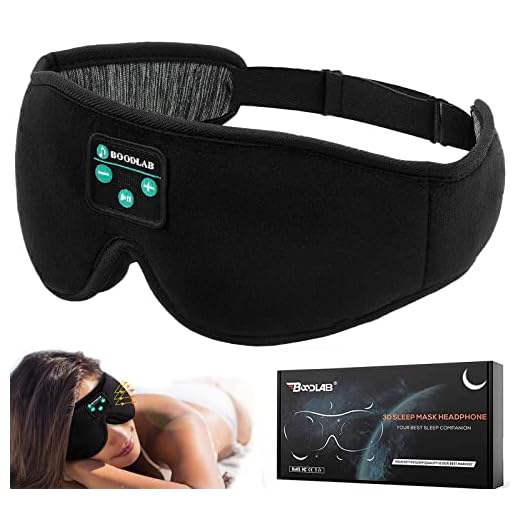 Boodlab Sleep Headphones, Sleep Mask with Bluetooth Headphones, Washable Sleep Mask Headphones with Adjustable Ultra Thin Stereo Speakers Microphone Hands Free for Insomnia Travel