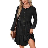Women's Long Sleeve Crewneck Button Tiered Flowy Mini Dress (Various) only