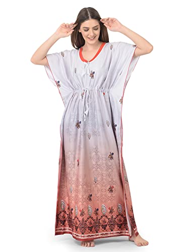 Image of Noty Women's Kaftan Nighty | Digital Print | Sarena Fabric | V Shaped Neck Nightwear | Nightdress for Girl
