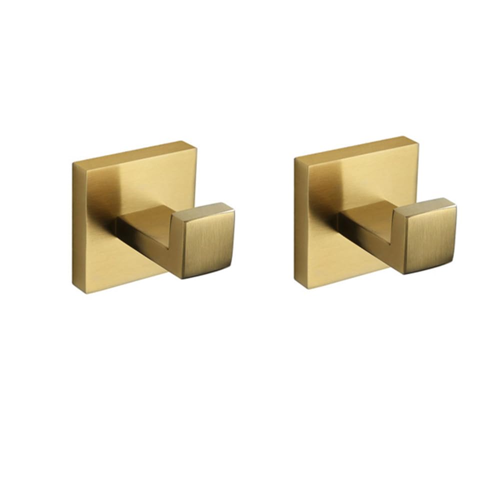 LMYSXAOZ Brushed Gold Bathroom Accessories Hardware Towel Bar Rail Toilet Paper Holder Rack Hook Soap Dish Brush,2 Robe