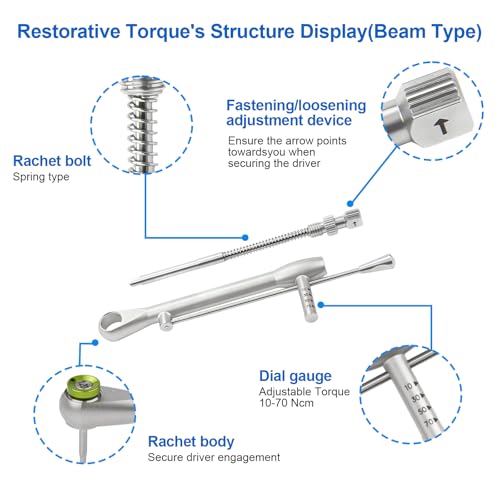 Dental Implant Torque Wrench Set - Universal Prosthetic Kit Dental Implant Kit with Torque Ratchet Screwdrivers 16 pcs,10-70Ncm, Secure Disassemble Implant Restorations - Thumbnail 6