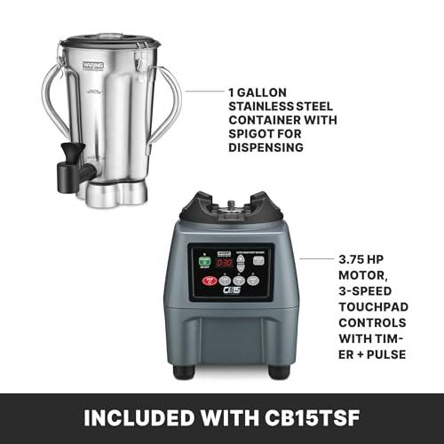 Image of Waring One-Gallon Food Blender with Electronic Keypad & Timer & Spigot | 3.75 HP Commercial Motor, 3-Minute Timer, 1-Gallon Stainless Steel Jar, 100+ Cycles a Day, Restaurants, NSF Certified