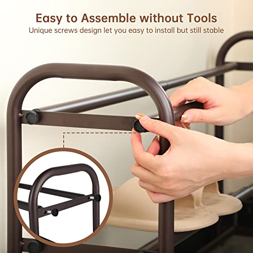 Image of Gonfoam Expandable 3-Tier Shoe Rack for Closet and Entryway, Bronze | Tool-Free Assembly, Metal Material, Adjustable Shoe Organizer, Sturdy, Small Space Solution, Dorms, Garages, Apartments.