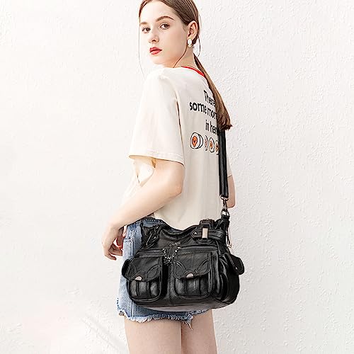 Image of KL928 Women's Shoulder Purse Large Hobo Tote PU Leather Multi-Pocket Bag | Large capacity, water-resistant, easy-clean, adjust strap, fits 10.2 inchipad, pockets, compartments, zipper, shop, travel, daily