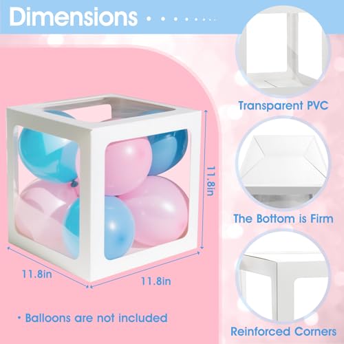 Image of Ledido Baby Boxes with Letters for Baby Shower Decorations, 4 pcs Clear Balloon Boxes with Letters for Boys Girls Gender Reveal Decorations Birthday Wedding Backdrop Party (White)