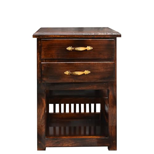 Image of Furniture Wooden Bedside Table for Bedroom | Wooden Nightstand Lamp Table with Drawer (Antique 2 Drawers)