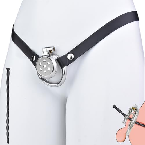 貞操帯 フラット,柔らかい尿道プラグ付き ペニス拘束男性向け 拘束具,貞操帯 男の娘用フラット貞操具,ていそうたい男性器貞操具 メン、貞操帯 押し込み (45mm) - 画像1