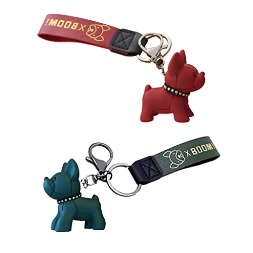 Focusynn - 2 piezas llaveros para parejas. Llavero de Coche. Llavero para Niños y Adultos Mochila. Regalo Novios Original Aniversario Amor (Perro, Verde-Granate) Cover